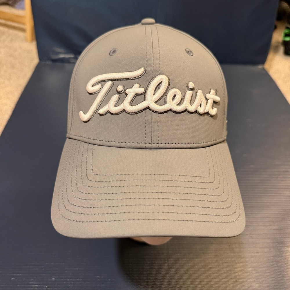 Titleist Tour Performance Mens Golf Hat Gray Pro V1 FJ Adjustable Strapback Cap